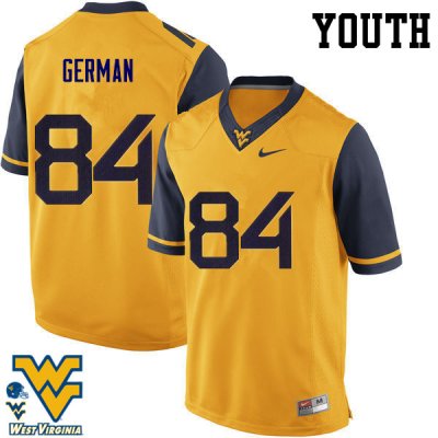 Youth West Virginia Mountaineers NCAA #84 Nate German Gold Authentic Nike Stitched College Football Jersey JS15S27MI